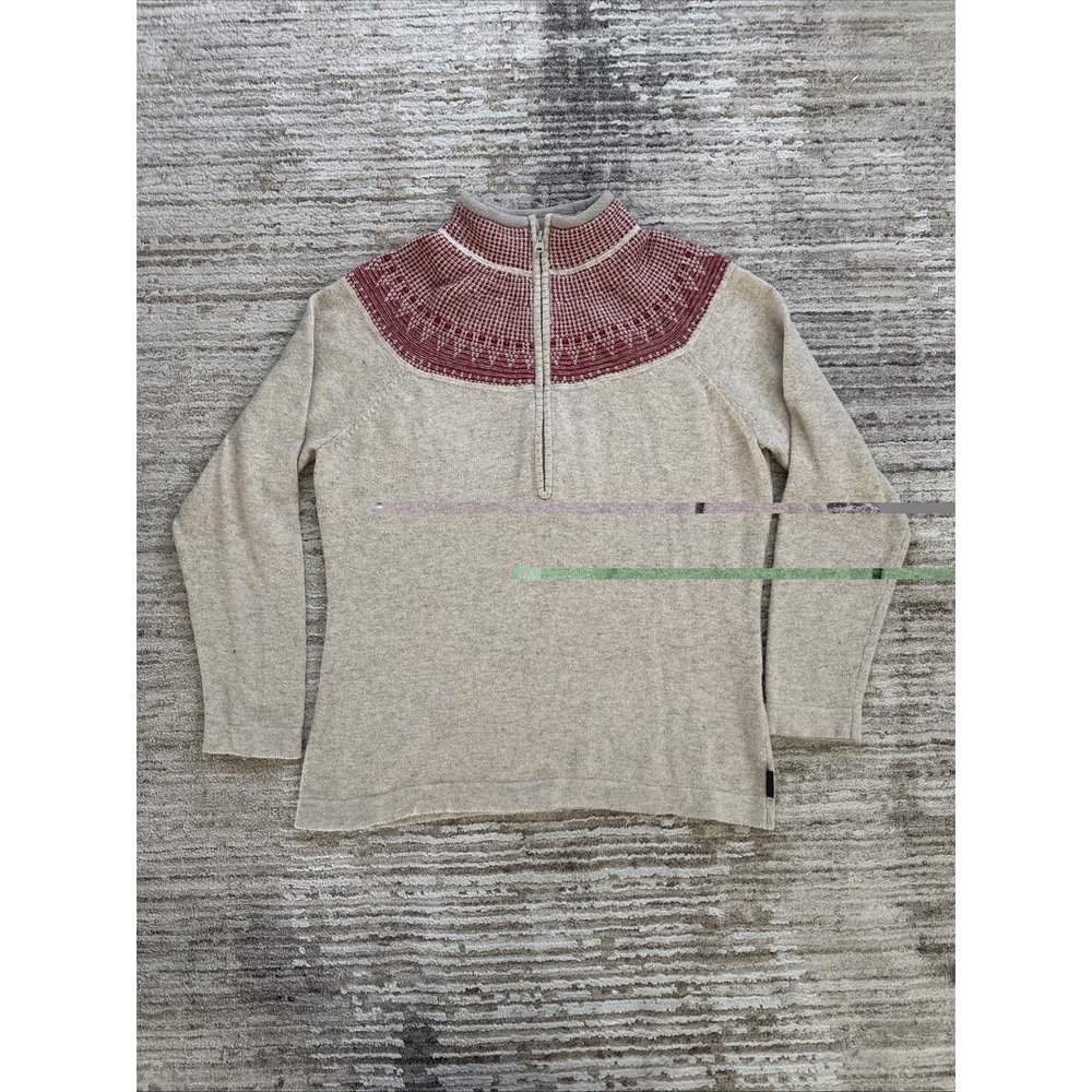 Woolrich Vintage Fair Isle Quarter Zip Sweater XL Oatmeal Merino Wool Cabin Core